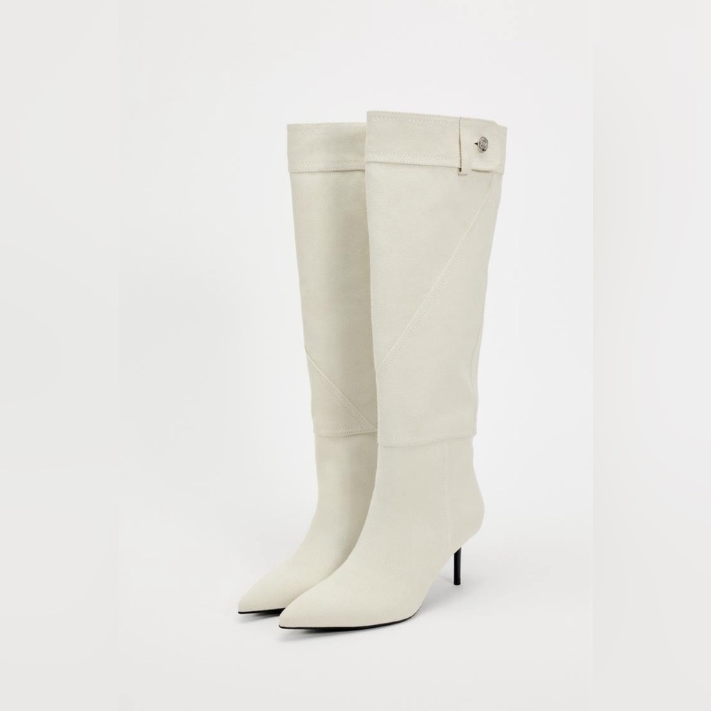 Knee high heels denim boots
